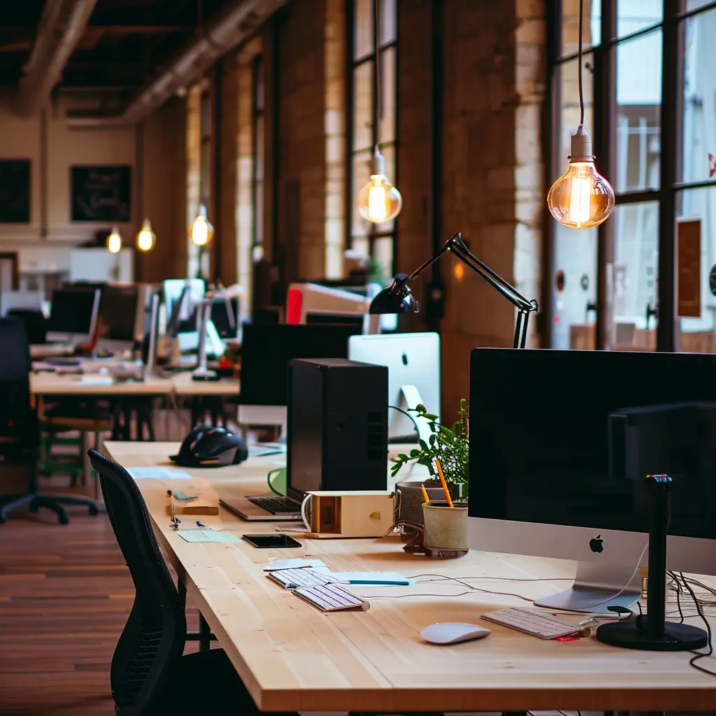 modern desks in a lovely office space