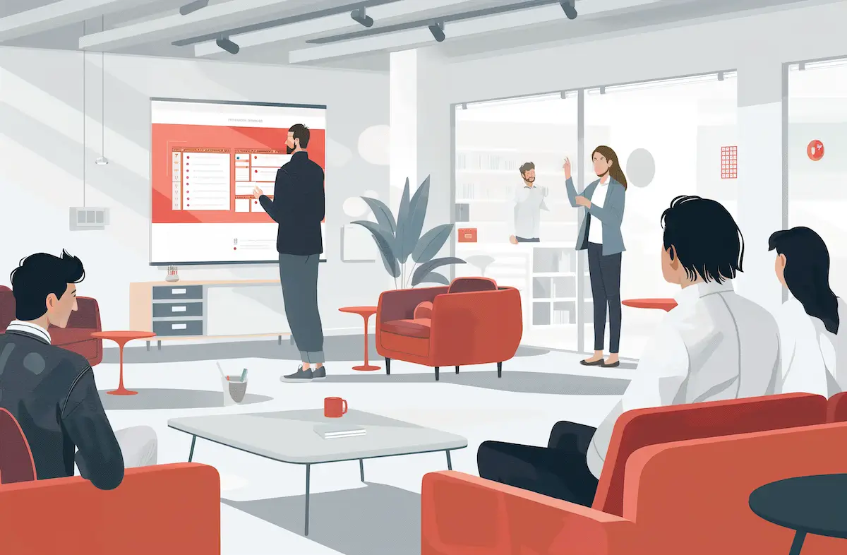 graphic of multiple people working in an office